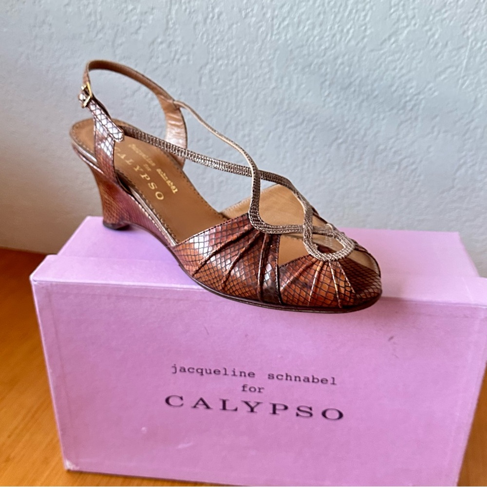 Calypso for Jacqueline Schnabel Snakeskin Embossed Wedges - Picture 4 of 7